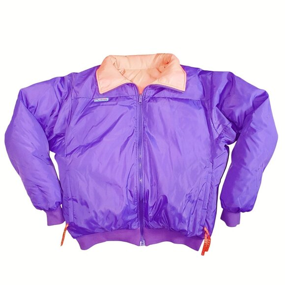 Columbia Down Reversible Puffer Jacket Large Vintage Purple Neon Pink Retro Ski - Picture 4 of 16